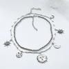 Layered Geometric Pendant Necklace With Sun Moon Star Motifs Women - Gold Alloy Fashion Jewelry