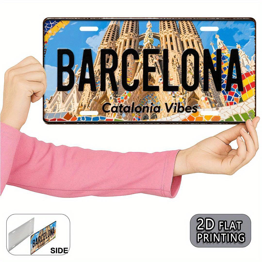 HD Aluminum Print Vintage Barcelona Sagrada Familia Catalonia Vibes Retro License Plate Style Wall Art High Definition BendRe 15x30cm(5.9x7.8inch)