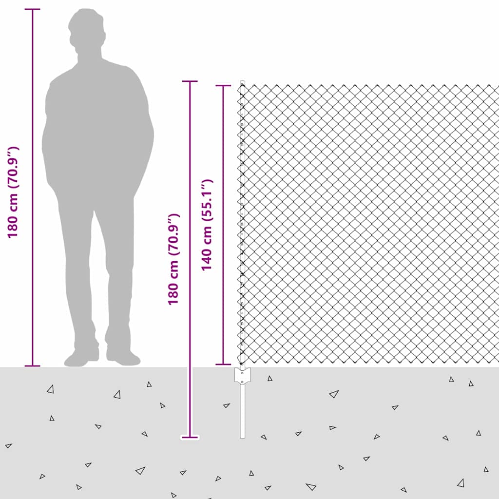 Chain Link Fence with Posts 10 x 1.4 m (W x H) Hot Dip Galvanized Steel