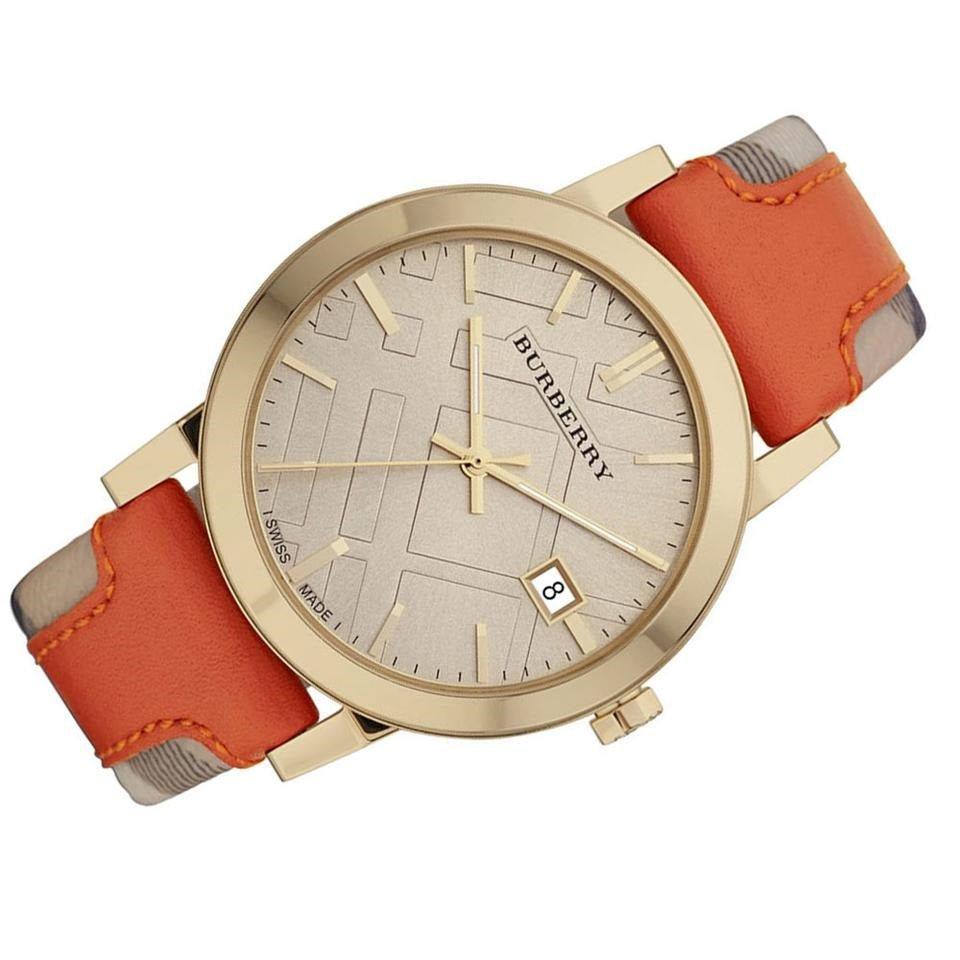 Burberry Het City Gold Wijzerplaat Oranje Leren Band Horloge voor Dames BU9016