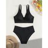Sexy High Waist Bikini Set 2025 Women V Neck Ribbed Push Up Two Piece Swimsuit Summer Bathing Suit Holiday Swimwear Biquini