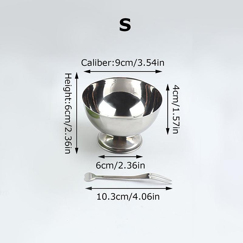 1set Multi-functional Ice Cream Round Cup Stainless Steel Salad Cup Stainless Steel Ice Cream Cup Milk Shake Dessert Snack Cup