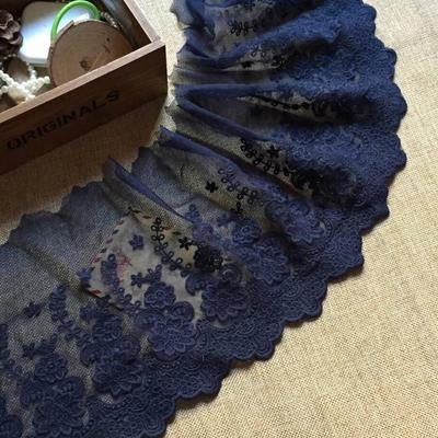 2 metri/lotto 20 cm di larghezza Tessuto di pizzo blu navy bianco nero con ricamo a rete di alta qualità, decorazione fai da te per orlo gonna vestiti