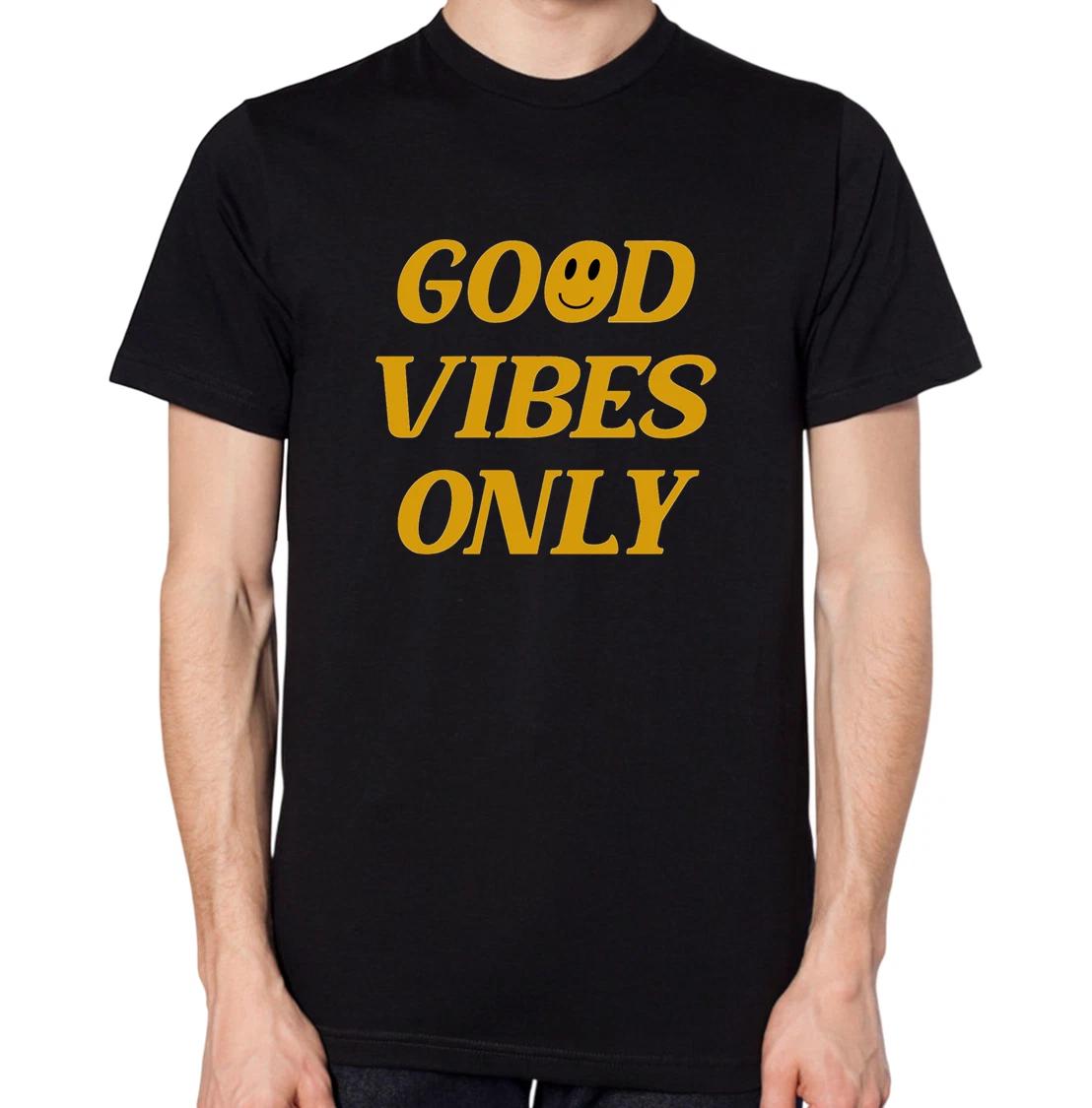 Good Vibes Only T-Shirt Smiley Face Happy Positivity Mens Womens New Top XL