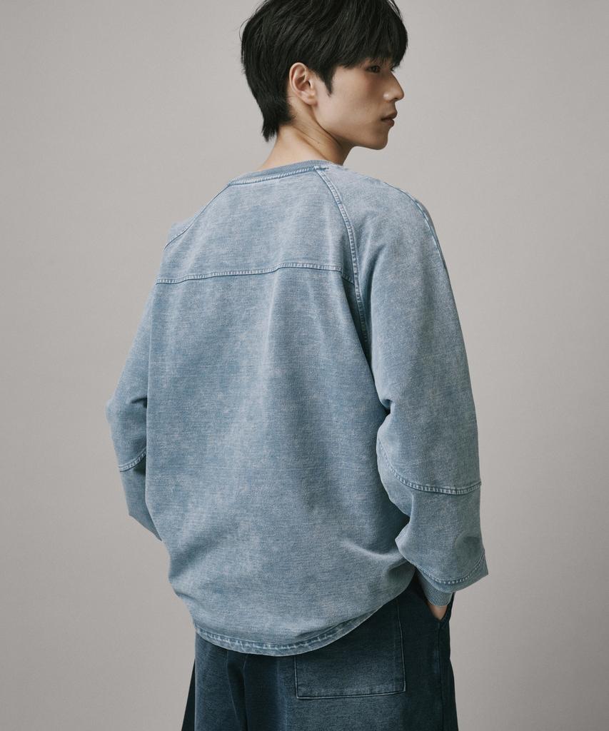 Beodeonteu Knit Denim Washed Sweatshirt [Light Blue]