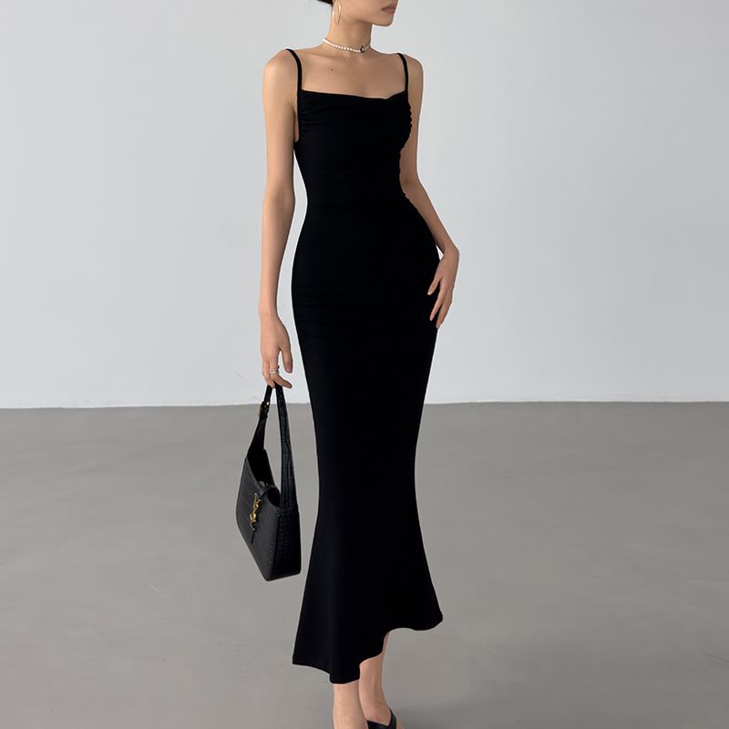 

Fashion Fishtail Sling Dress Women s Summer Silm Sexy Ruched Open Back Tight Strapless Sheath Beautiful Little Mom Dress Black S