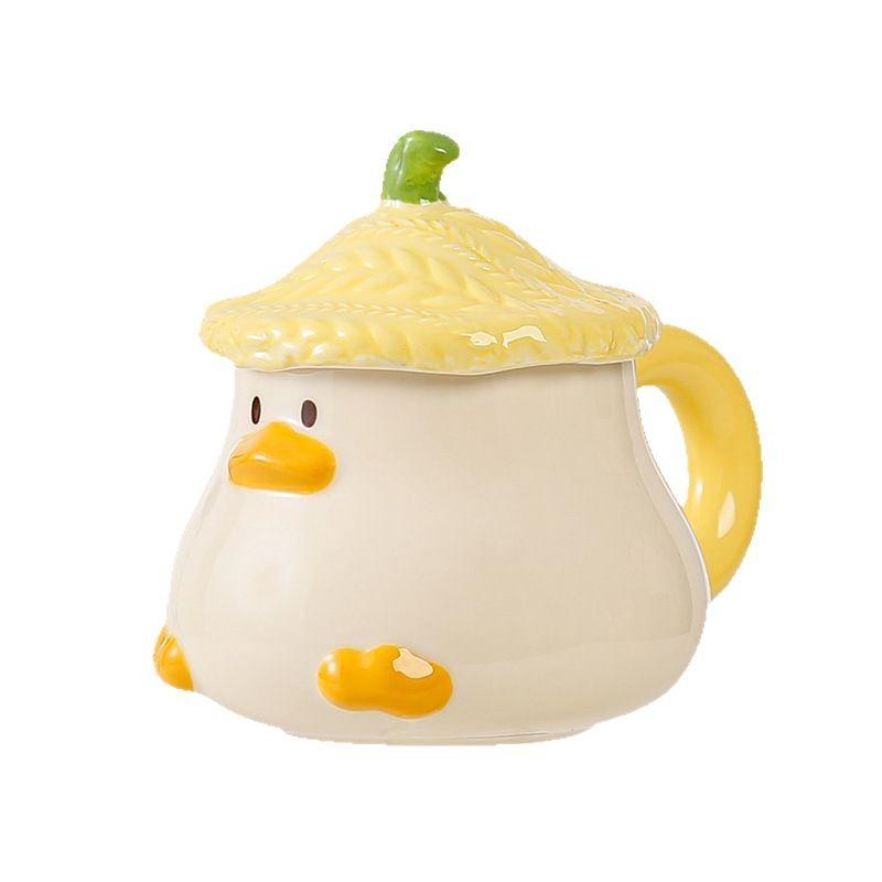 Cartoon Duckling Underglaze Color Cup Covered Cute Water Cup High Value Household Ceramic Cup Breakfast Cup