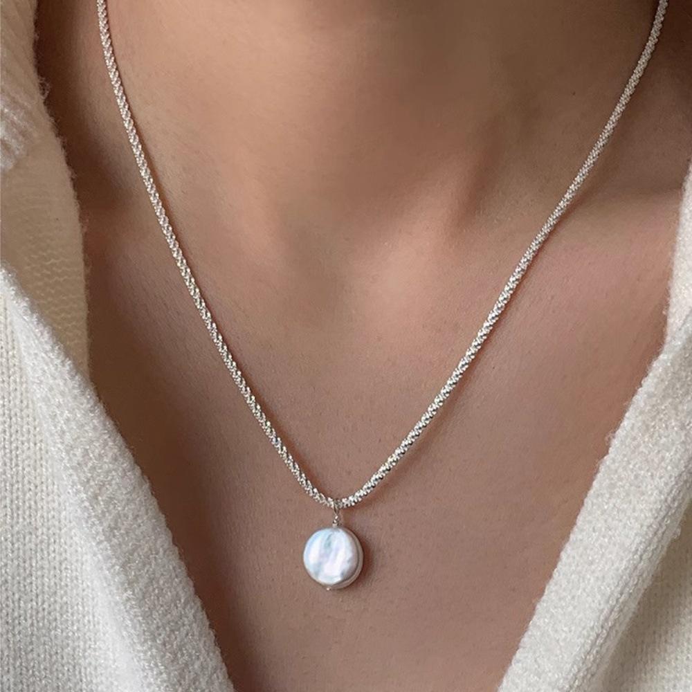 Retro Italian Iridescent Baroque Pearl Necklace with S925 Sterling Silver