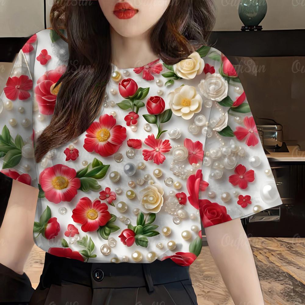 

Women s Summer Floral Print T-Shirt | 3D Design 6XL