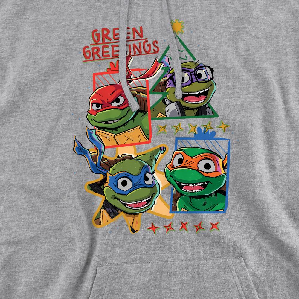 Teenage Mutant Ninja Turtles: Mutant Mayhem Mens Green Greetings Christmas Hoodie