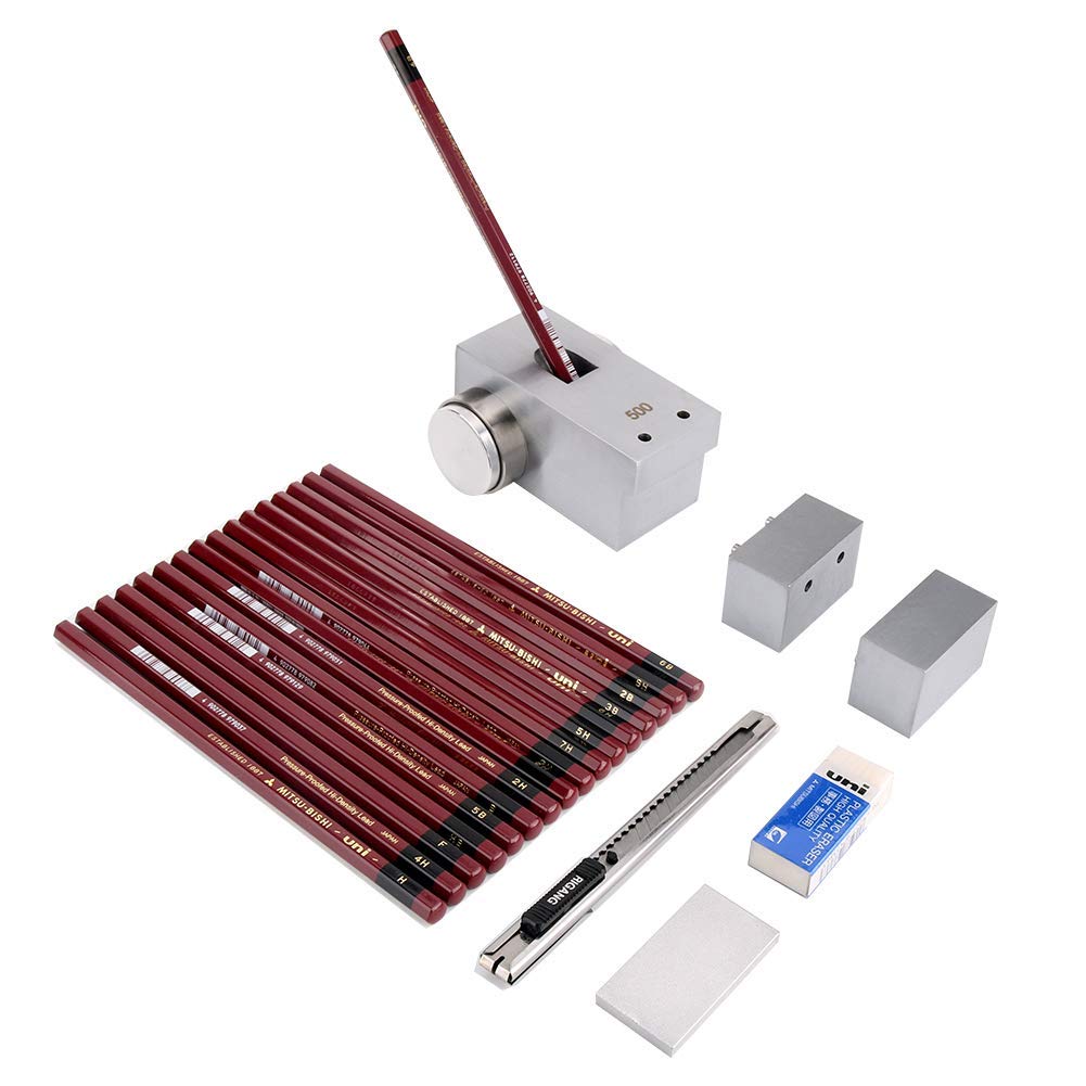 Duritatea Creionului Tester de Duritate a Creionului pentru Măsurarea Durității Stratului de Acoperire Tester Mitsubishi Pencils, 500g/750g/1000g, 3-în-1, (17 (6B-9H))