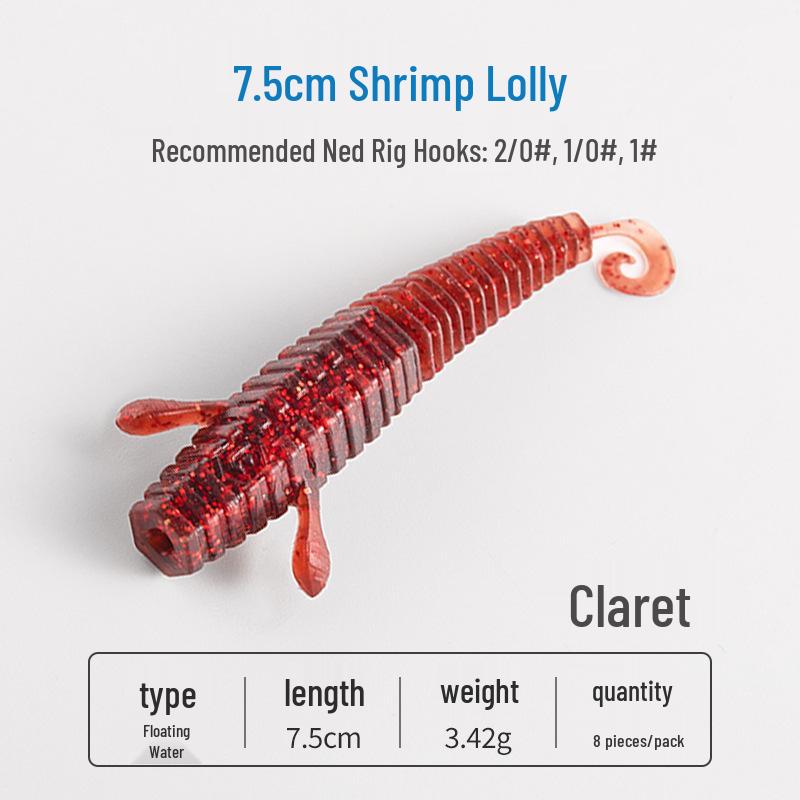 Yanbangbang Floating Soft Shrimp Lure for Black Pit Bass & Mandarin Fish, Artificial Worm Bait, Free Ned Rig.
