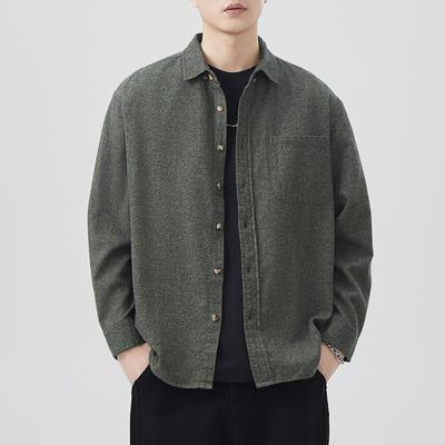 New Japanese Retro Spring Long-sleeved Casual Shirt for Men's Pure Cotton Shirt Solid Color Shirt