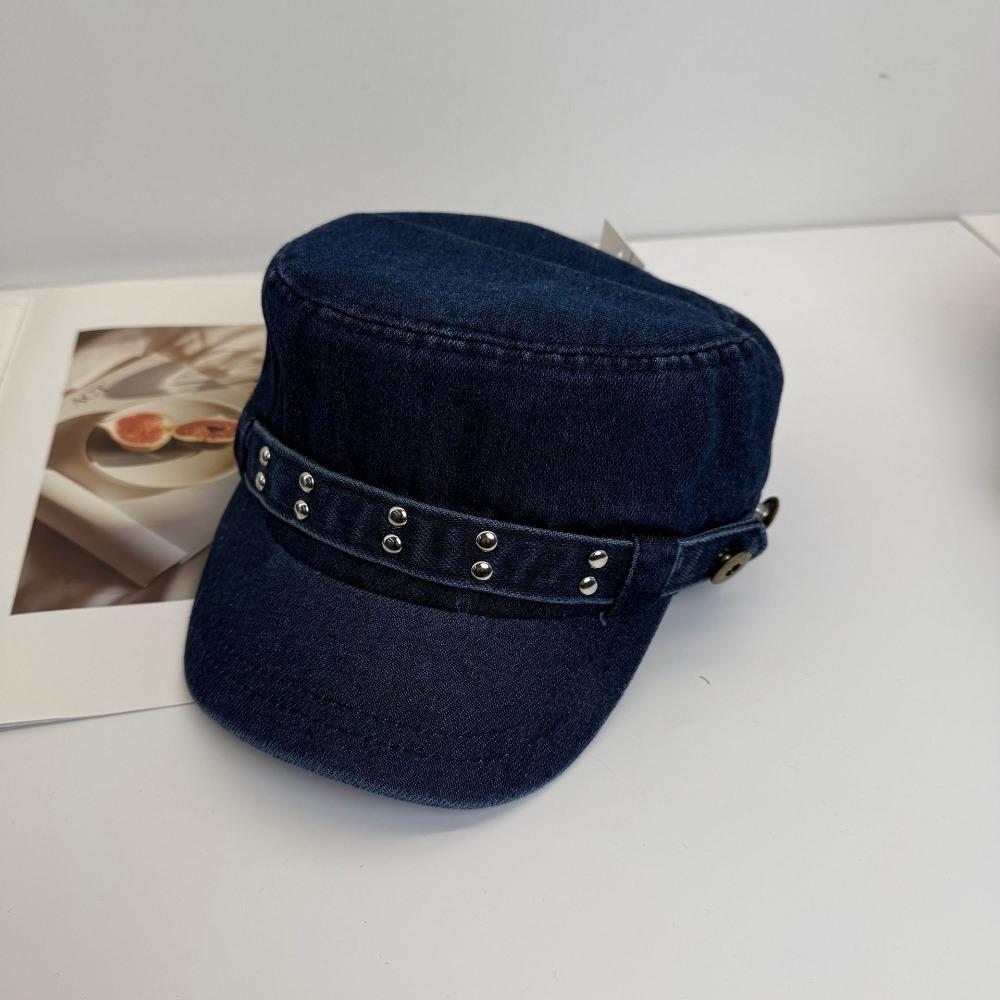 

Cloth Rivet Flat Top Washed Denim Newsboy Cap Personality Denim Octagonal Hat Outdoor Style 4