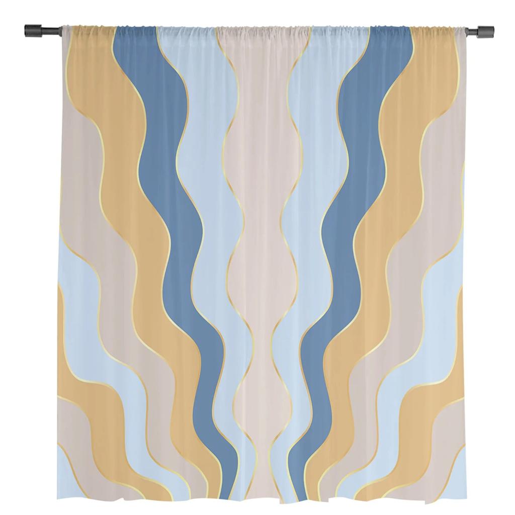 Gradient Ripple Texture Sheer Curtains for Living Room Bedroom Kids Room Tulle Window Treatment Drapes