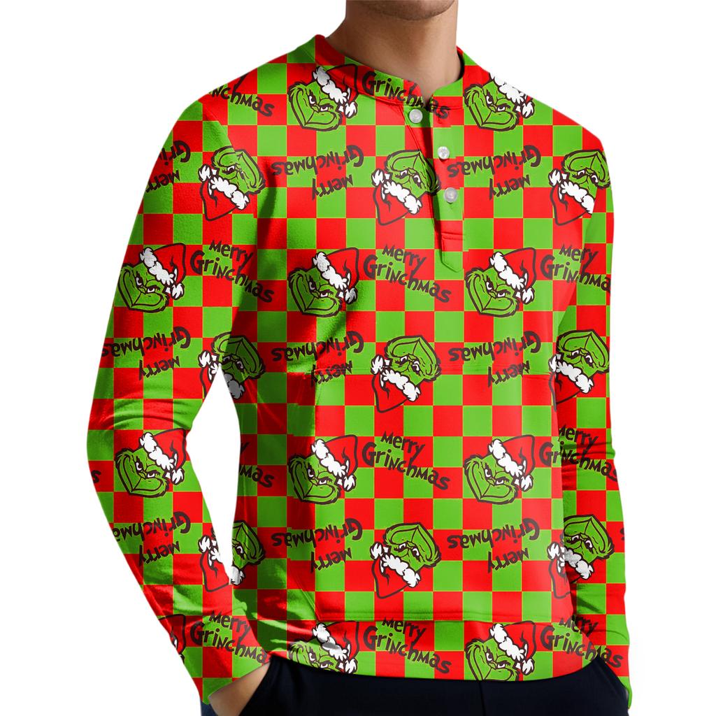 Pánská ležérní mikina na knoflíky, módní potištěná košile s dlouhým rukávem, pulovr