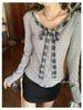 Women's Autumn Slim Fit Retro Lace-up Bow Tie Long Sleeve Top