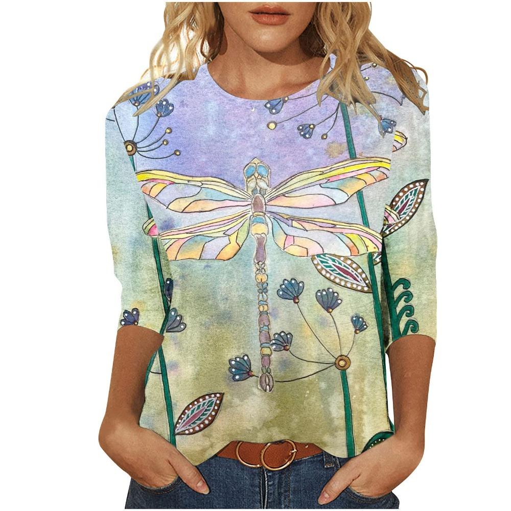 

Women s floral fashion printed long sleeved T-shirt XL