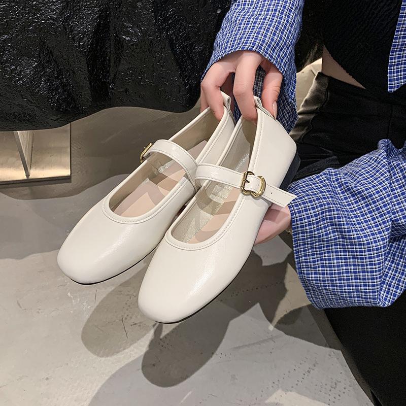 22 Spring New Retro Flat-soled Single Shoes Square Head Beautiful One-word Buckle Mary Jane