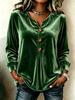 Blouse Boutonnée à Col en V en Velours pour Femme Haut Décontracté à Manches Longues Hauts Élégants en Satin