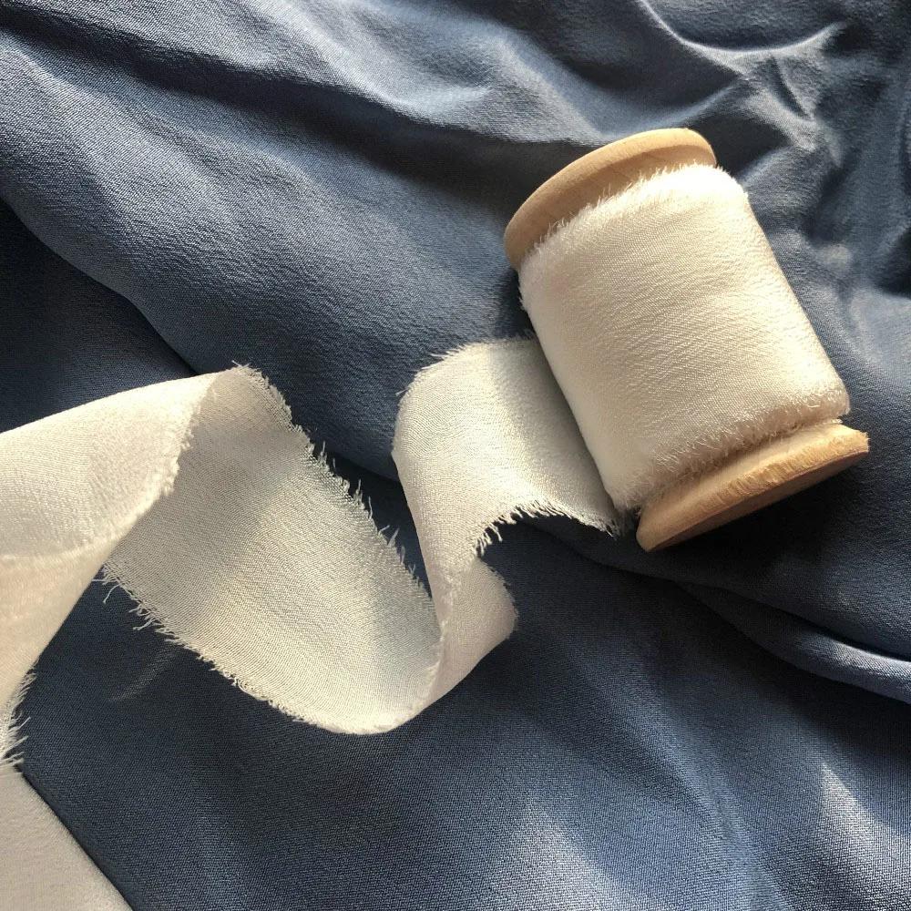 Prawdziwa Czysta Jedwabna Wstążka Haft Satynowa Bawełna Surowe Brzegi do Rękodzieła Wesele Przyjęcie Bukiet Ślubny Zaproszenia Rustykalny Styl