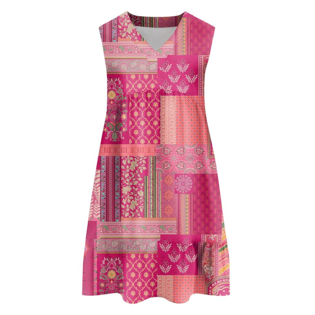 Chaleco casual de moda para mujer transpirable con cuello en V y bolsillos Vestido floral para vacaciones