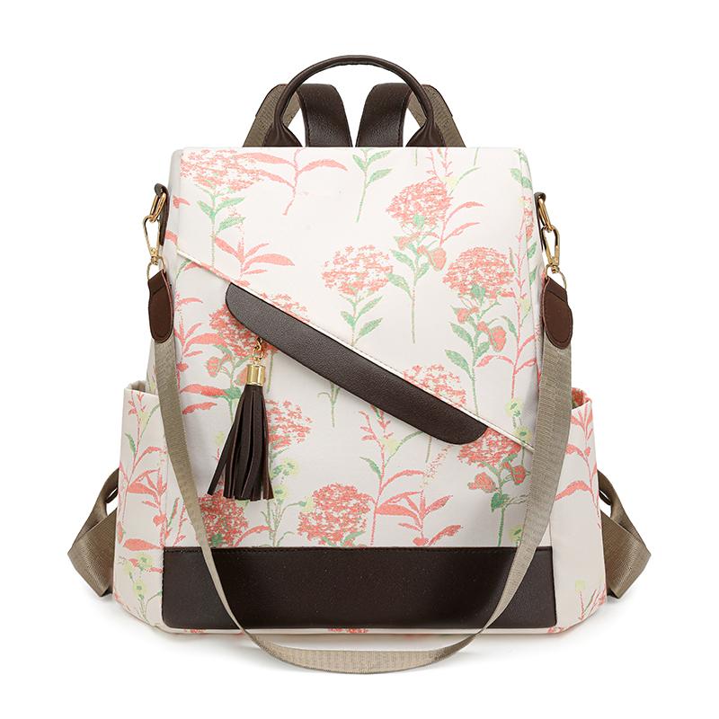 Printed Anti-Theft Backpack Tassel Women's Backpack Multi-Function Shoulder Bag