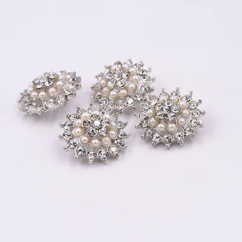 LKERAN 5Pcs 21MM Pearl Rhinestone Buttons For Crafts Shank Sewing Button Diy Decorative Jewelry Accessories