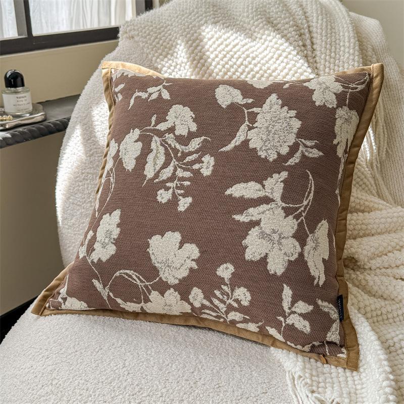 Vintage Floral Soft Chenille Decorative Pillow Cover 45x45cm Brown Grey Green Cushion Cover for Sofa Bed Home Living Room Decor