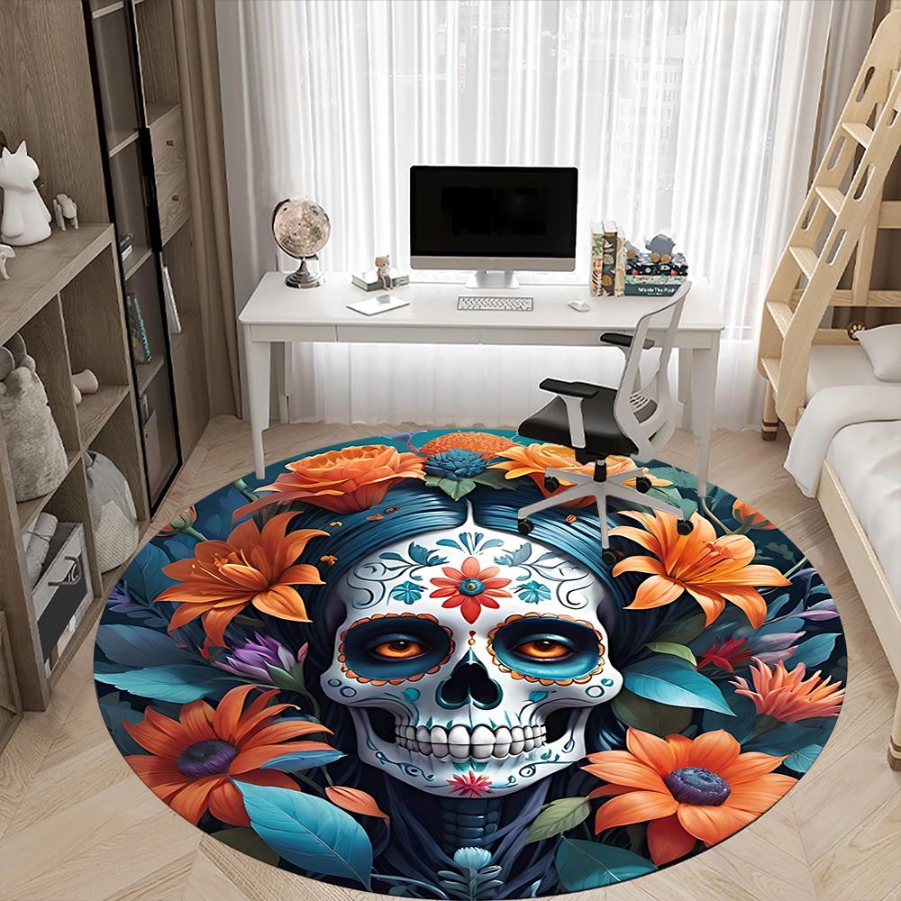1pc Sugar Skull Design Chair Carpet for Office Non-Slip, Machine Washable Rug for Office, Room - Holiday Decor, Machine Made yy251016068