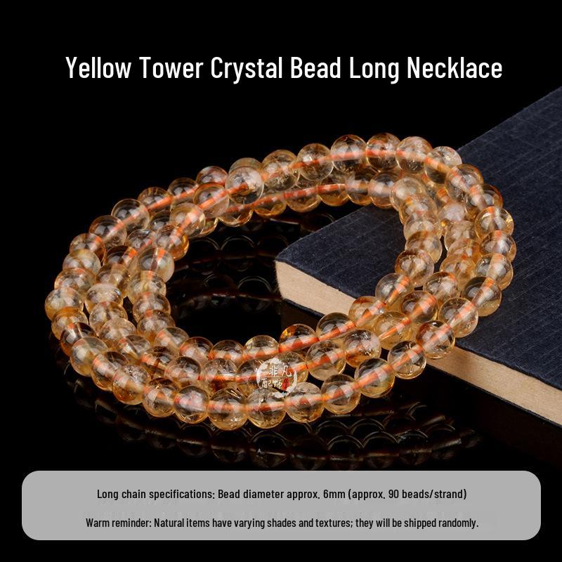 Natural Yellow Topaz & Citrine Crystal Round Bead Bracelet with Azeztulite for DIY Beading Accessories