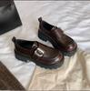 Cowhide version~ Su Yinyin's same round head retro buckle muffin thick sole heightening loafers single shoes women's small leather shoes