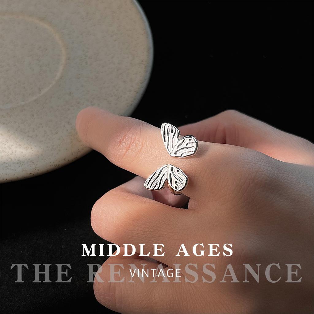 Butterfly opening adjustable ring texture retro cold artistic index finger ring