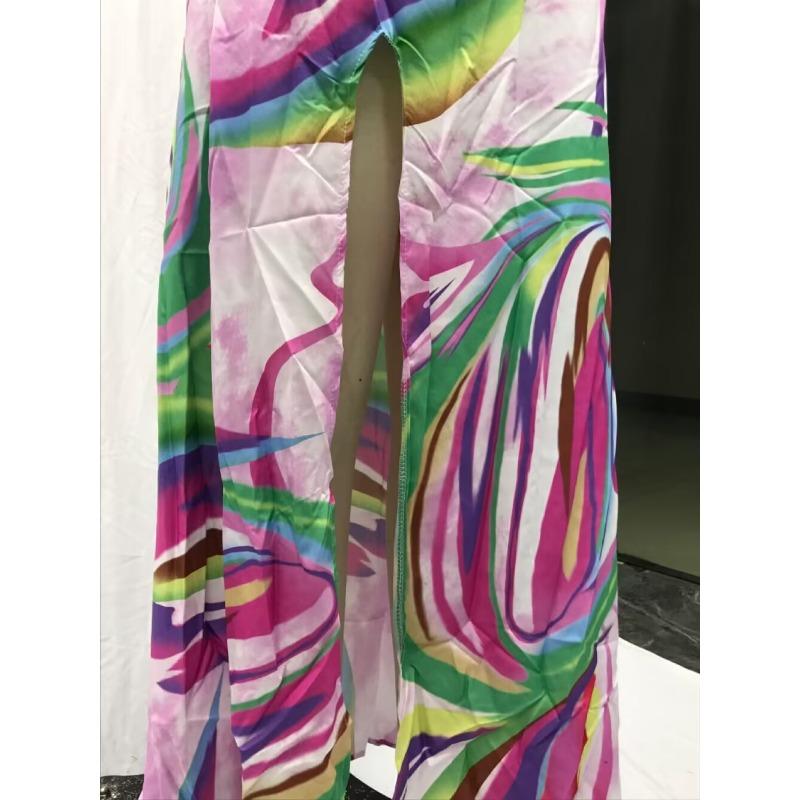 Women's Summer Printed Lace Up Split Backless Holiday Long Dresses