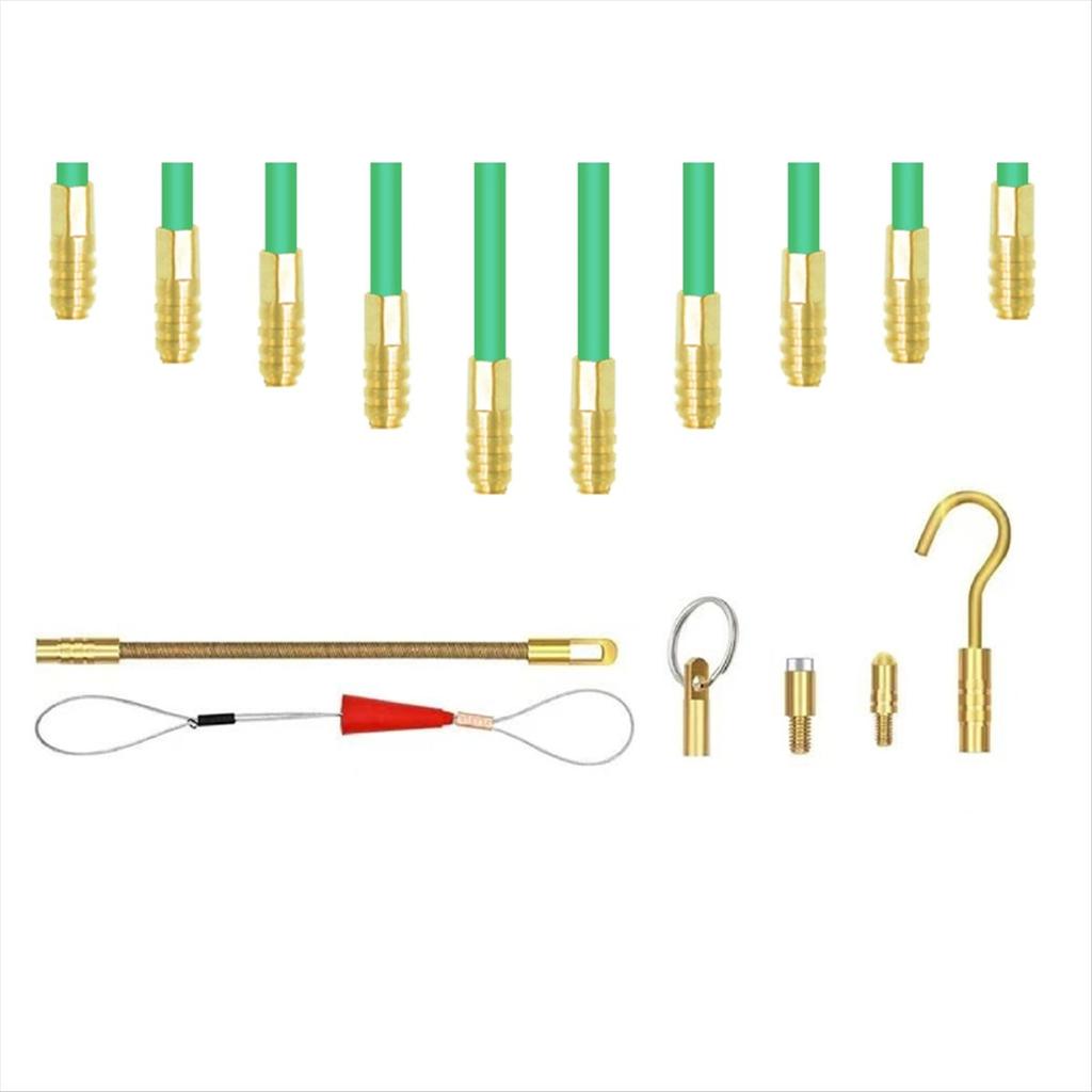2026+ Fiberglass Fish Tape Cable Rods, Electrical Wire Running Pull/Push Kit with Hook and Hole Kit Glow Rod, Hook Hole