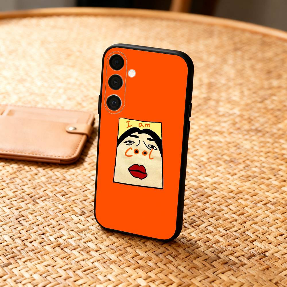 1PC F-Funny E-Exaggerated Face Emotion Phone Case For Samsung  A73,72,71,A52,51,40,41,A22,A32,31,A13, Soft Black Shell