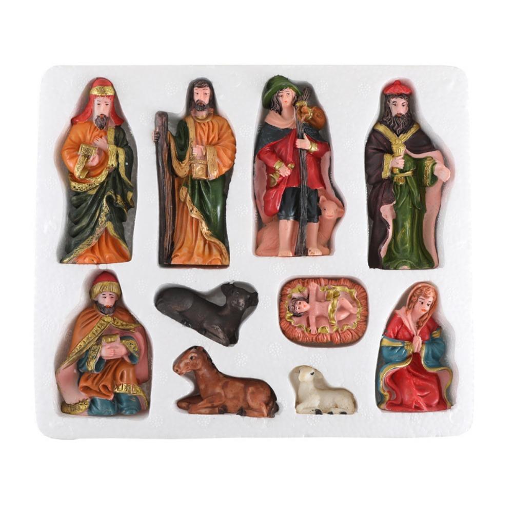 

10Pcs/Set Resin Material Christmas Manger Scene Vintage Resin Nativity Set Religious Display 10pcs/set