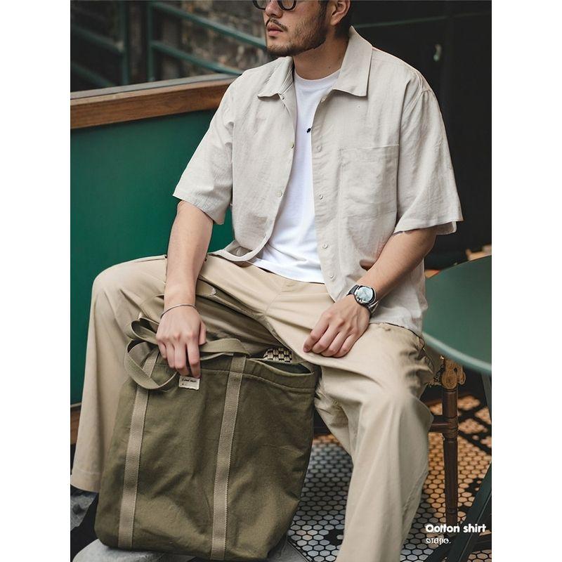 Old Money Style Lightweight Loose Pure Linen Short-Sleeve Shirt for Men, Summer Thin Jacket, Export Men's Casual Shirt