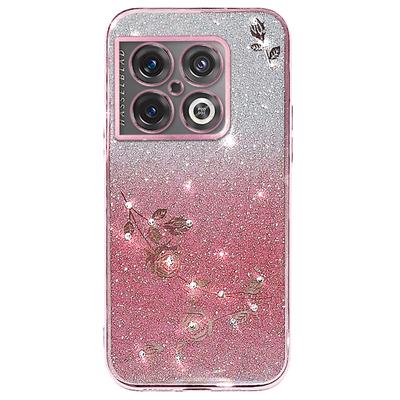 KADEM For OnePlus 10 Pro 5G Case Flower Glitter Shockproof Soft TPU Phone Cover with Lanyard