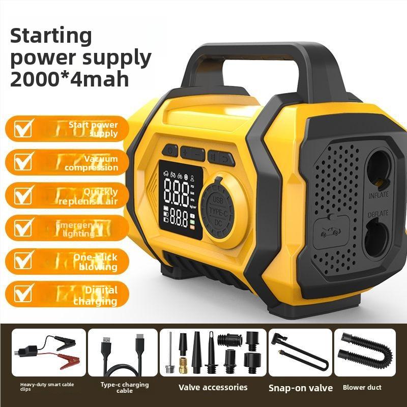 All In One Car Emergency Jump Starter Large Capacity Power Supply with Air Inflator & Dust Blower Portable 12V Car Battery Jumper Pack