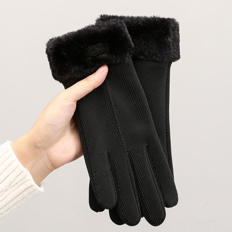Warm gloves women's velvet thickened windproof and cold-proof outdoor cycling driving skin feeling autumn and winter gloves