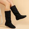 Women'S Solid Color Trendy Boots, Side Zipper Casual Flat Mid Calf Boots, Minimalist Round Toe Boots
