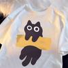 Cat Print Short Sleeve T-shirts for Woman Cartoon T-shirts Round Neck Japanese Style Soft Streetwear Casual Summer T-shirts