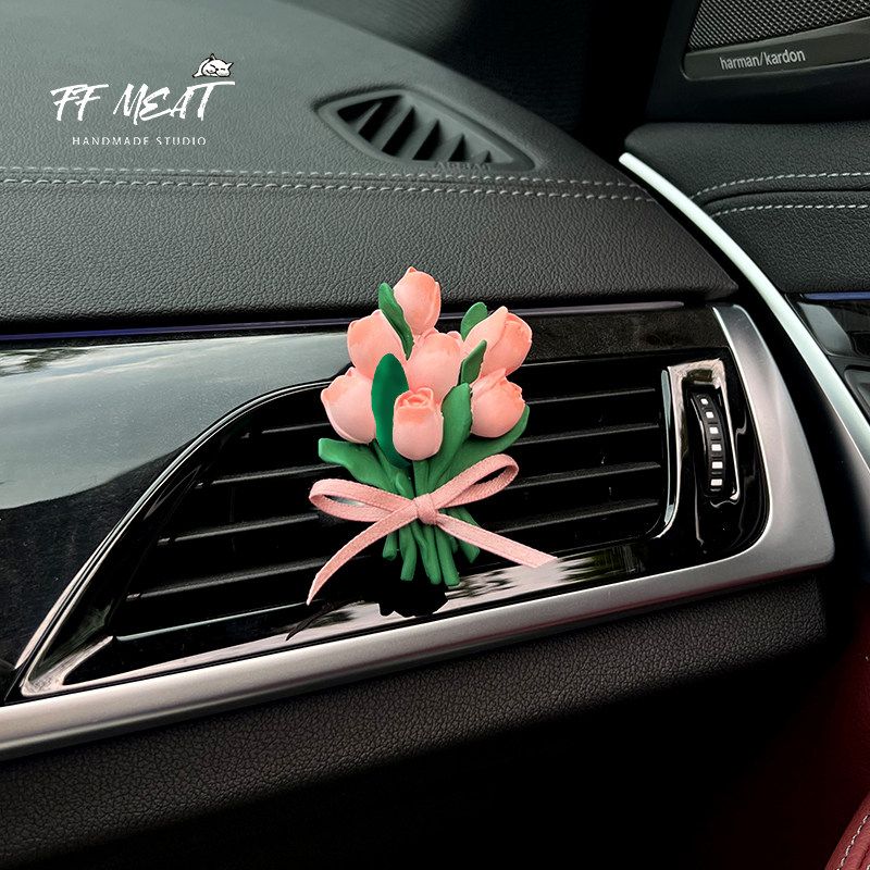 Car Air Freshener Pink Tulip Car Air Conditioning Vent Dashboard Decoration Aroma Diffuser Stone Goddess Gift