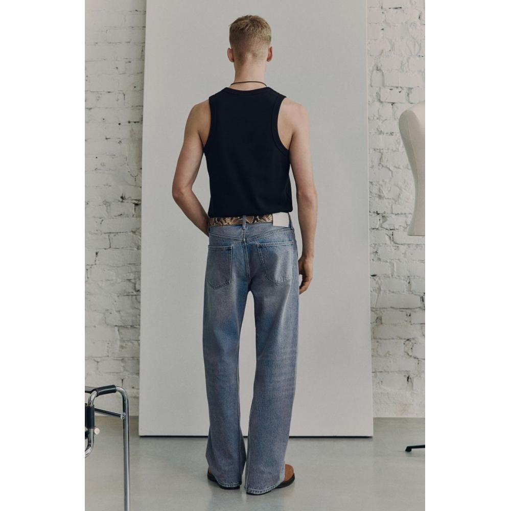 H M Ribbed Sleeveless Henley Top Black