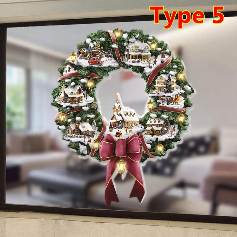 9 tipi di albero di Natale rotante scultura treno decorazioni incolla cristallo ghiacciato albero di Natale vetrofanie decorazioni natalizie per la casa
