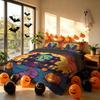 Halloween Haunted House Blue Skull Pumpkin 3Pcs Duvet Cover Set Scary Gothic Spooky Bedroom Bedding Set