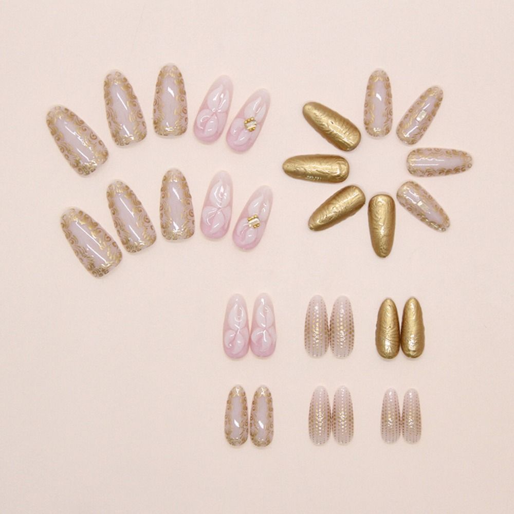 Manicure Long Almond False Nails Flowers French Press On Nails Starlight Fruit Aurora Fake Nails DIY