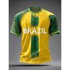 Men's comfortable jersey T-shirt, featuring the Brazil team's national flag color scheme and splatter-style print