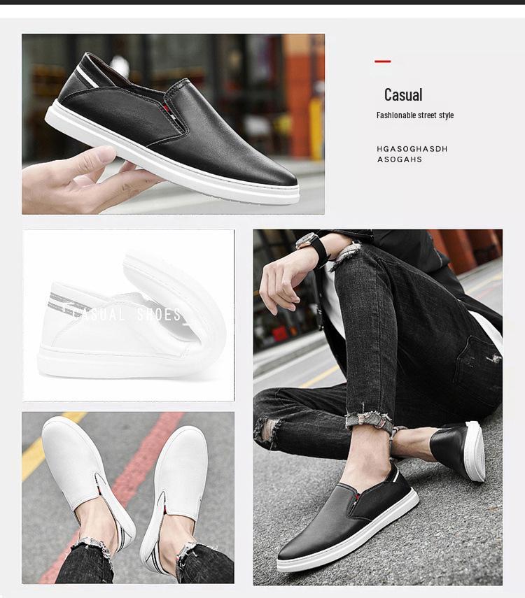 Men's Top Layer Cowhide Slip-on Loafers, Soft Sole, Versatile White Casual Shoes
